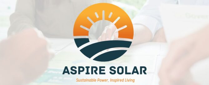 Aspire Solar illustrated solar pricing example showing cost breakdown before and after applying the 30% federal solar tax credit, with Aspire Solar branding and visuals of solar panels and savings.