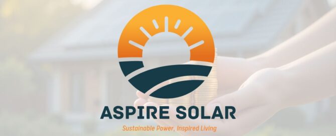 Aspire Solar promotional solar savings graphic with bold text highlighting reduced energy costs, featuring dollar signs, sun imagery, and Aspire Solar branding to emphasize financial benefits of going solar.
